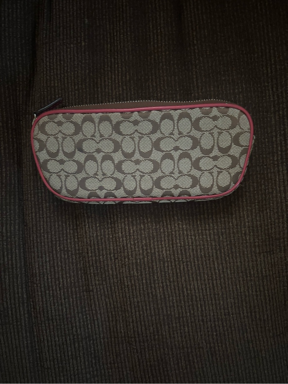 Coach Beige Signature Canvas Pouch with Pink Trim - Picture 2 of 4